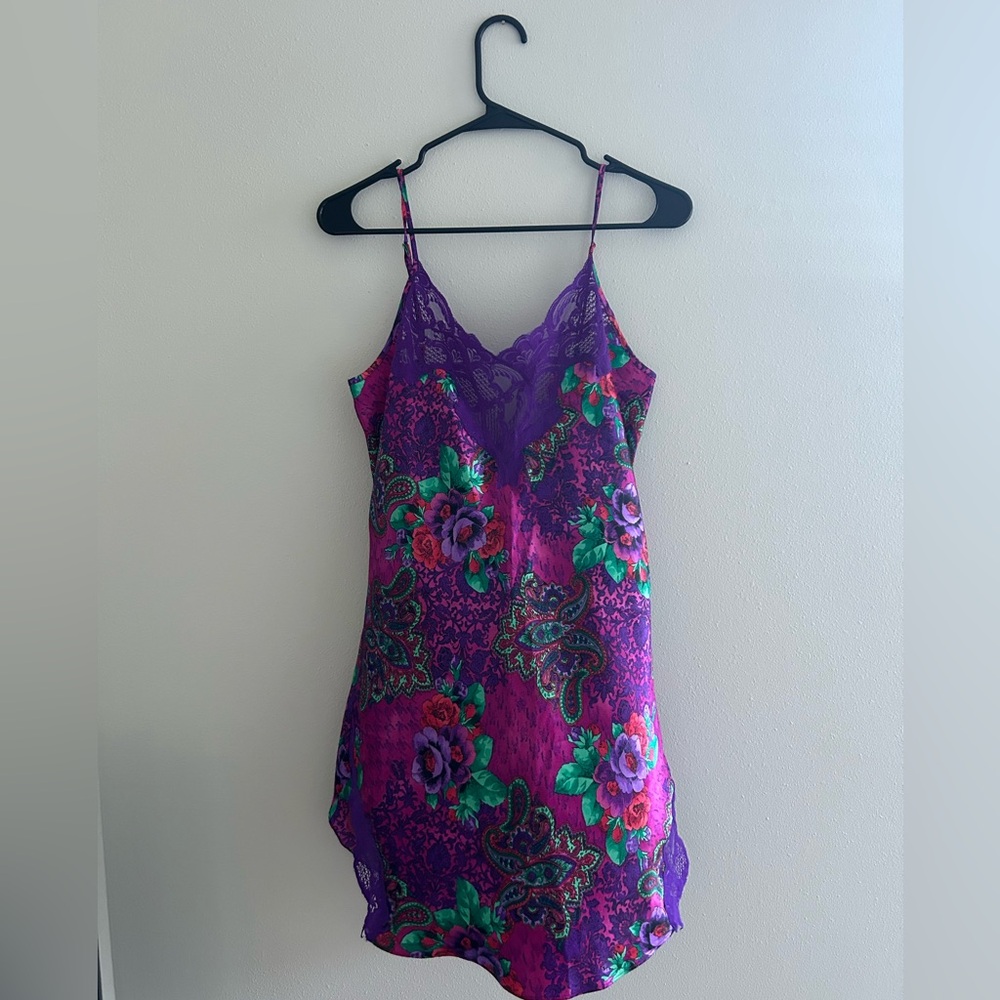 Vintage Victoria's Secret Purple and Green Floral Nightgown Mini